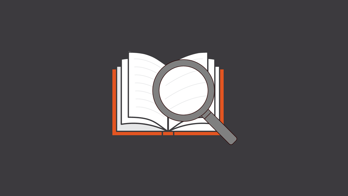 Illustration of book with a magnifying glass