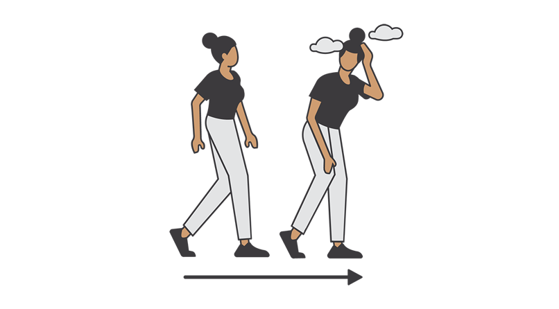Illustration of a woman being pulled back by a heavy weight