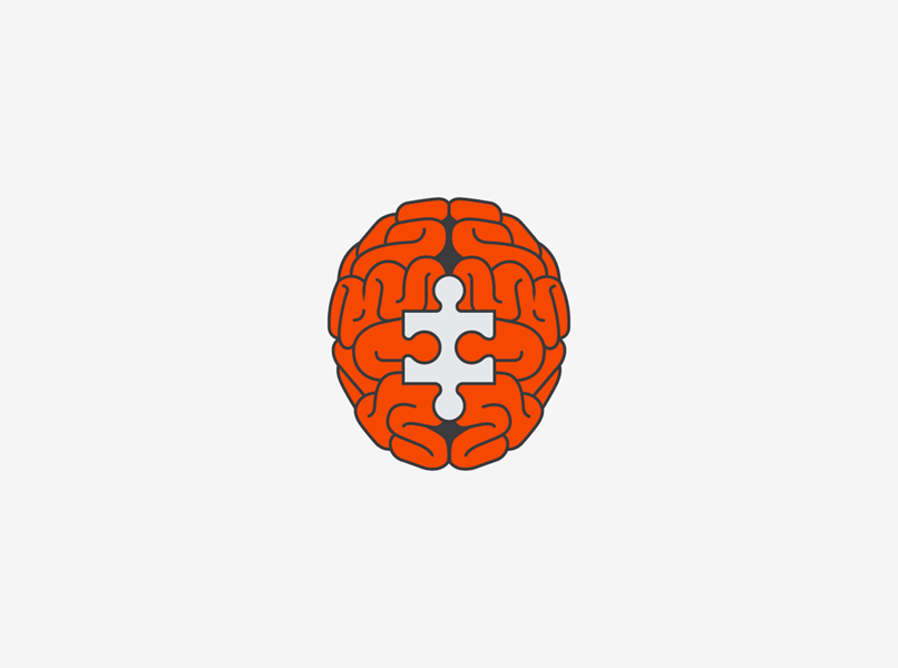 Illustration of a brain missing a piece in the shape of a jigsaw piece