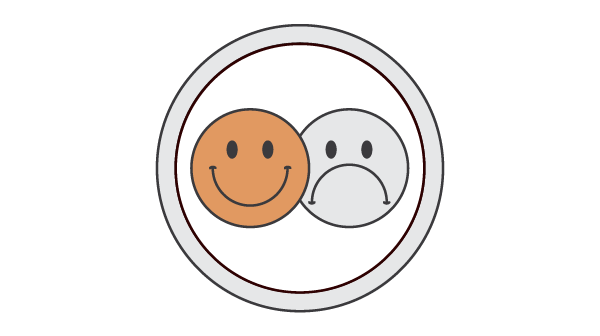 Illustration of a face smiling and another face frowning